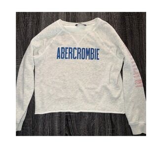 Abercrombie & Fitch Womens Gray Graphic Cropped Sweatshirt Raw Hem Pullover Med